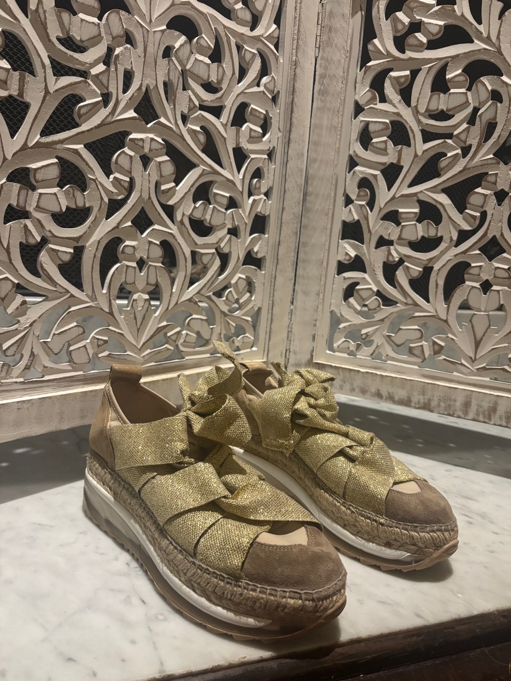 NWT Gaimo Venus Gold Espadrille Sneaker Bow Lace Platform EU 38 (US 7.5-8)